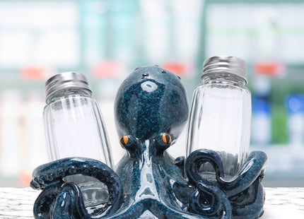Hodao Octopus Salt and Pepper Shaker Set with Holder, Beach Kitchen Decor