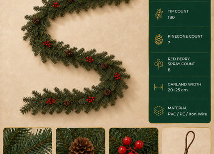 GWEXTO 6 FT Artificial Christmas Garland with Berry and Pinecone Accents