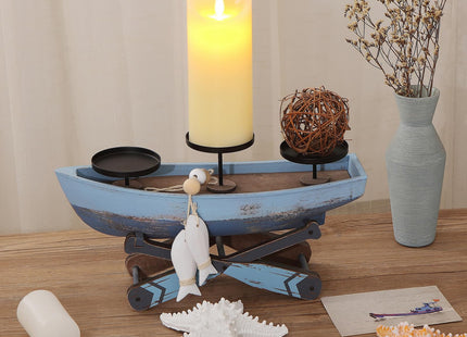 Nautical Candle Holder for Beach House Table & Lake House - Ocean Themed Farmhouse Boat Candlestick Holders, Marine Beach Style Handmade Coastal Accent, Housewarming Gifts