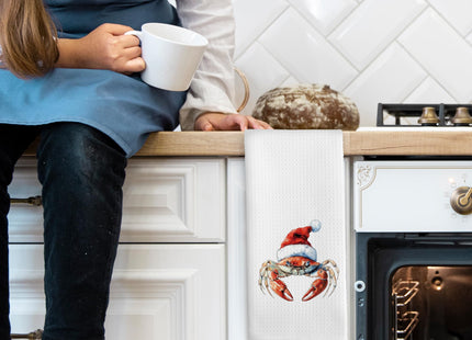 Mcehtle Christmas Coastal Crab Kitchen Towels, Crab Gifts, Christmas Coastal Beach Hand Towel for Bathroom Kitchen Decor, Xmas Ocean Sea Animal Nautical Decorative Tea Towels Dish Towel 16x24 Inch