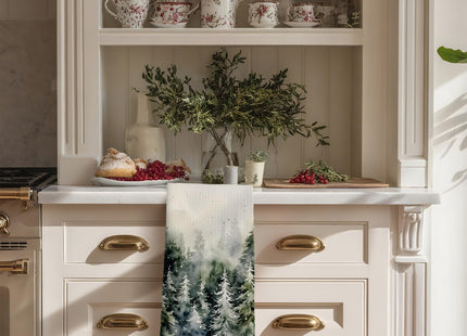 Nipil Forest Green Forest Kitchen Towels, Winter Pine Tree Dish Tea Towels, Winter Nature Landscape Decorative Hand Towel for Kitchen Bathroom, 16x24 Inch
