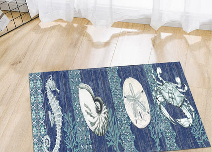 GUBIYU Rustic Coastal Runner Rug Ocean Beach Mat Area Rug Navy Blue Beach Bathroom Rugs Non-Slip Doormat Carpet Printing Rug for Living Room Bedroom Kitchen Bathroom Kitchen Rugs Washable 23.6"x35.4"