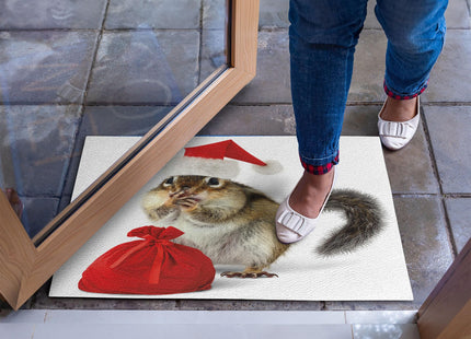 Ambesonne Christmas Doormat, Nautical Elements Sea Life Theme with Noel Tree Winter Season, Decorative Polyester Floor Mat with Non-Skid Backing, 30" X 18", Beige Cream