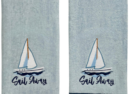 Coastal Guest Hand Bathroom Towels, Light Blue Sail Away Sailboat, 16x25"