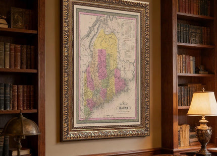 YFET A New Map of Maine, 1846 Rustic Map Decor Poster Wall Art