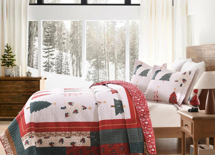 MarCielo Christmas Pine Tree Bedspread Quilt Set with Shams, Queen
