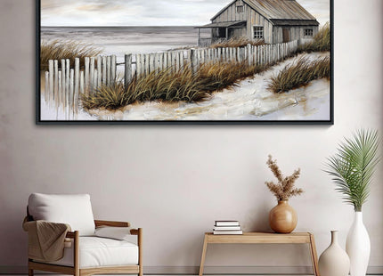 YDYSUNE Village Coastal Wall Art for Living Room - Retro Beach Fenced House Canvas Wall Decor for Home Artwork Painting Print for Bedroom Decoration Kitchen Office Hang a Picture Framed 20x40 Inches