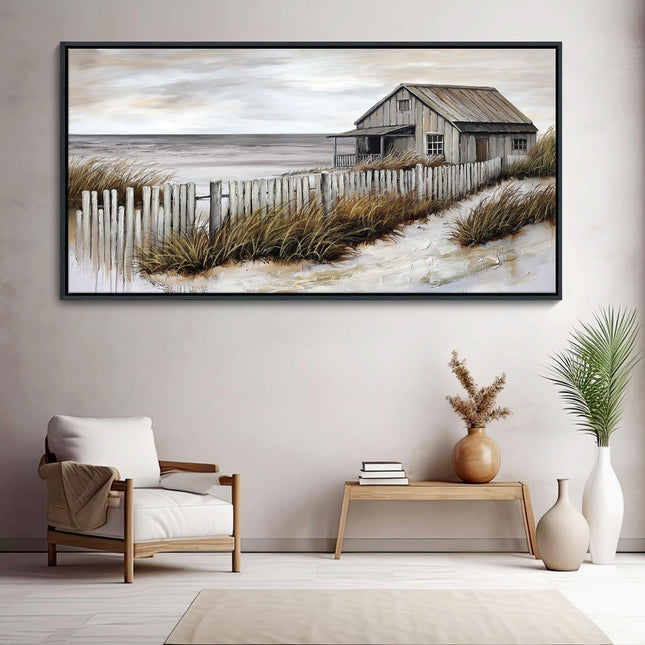 YDYSUNE Village Coastal Wall Art for Living Room - Retro Beach Fenced House Canvas Wall Decor for Home Artwork Painting Print for Bedroom Decoration Kitchen Office Hang a Picture Framed 20x40 Inches