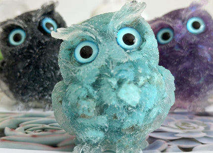 XYLIBLLA Hand-Carved Natural Crystal Owl Statue Owl Decor ，Green Owl Figurine, Animal Figurines Desk Decor and Owl Gifts for Women.（Turquoise）