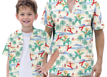 SANGTREE Mens Hawaiian Shirt Button Down Shirts,Beige Lobster,Small