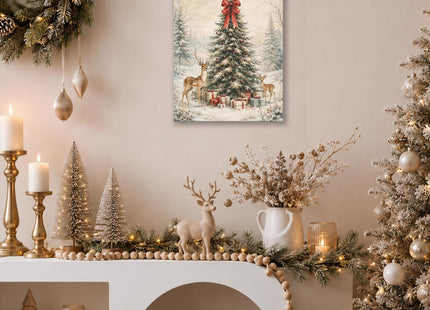 AEHIE Winter Forest Christmas Tree Deer Framed Canvas Wall Art Decor 11x14