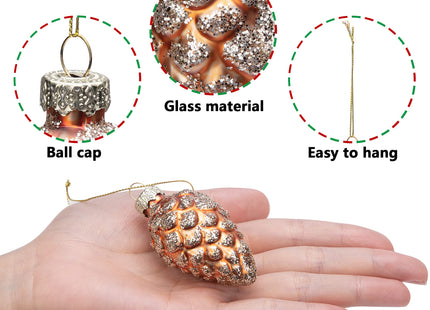 12 Pcs Christmas Pinecone Glass Hanging Ornaments, Xmas Tree Pinecone Decor
