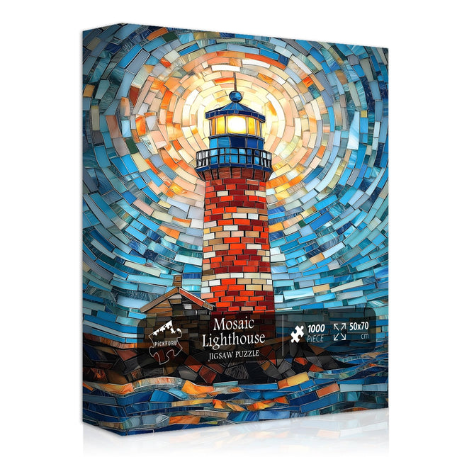 Mosaic Lighthouse Puzzles for Adults 1000 Piece, Stained Glass Beach Ocean Puzzle Hard Impossible Difficult, Colorful Lighthouse Scenic Jigsaw Puzzles Challenge