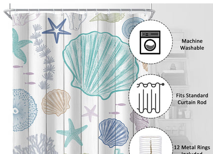 Seashell Nautical Coastal Colorful Shower Curtain Beach Ocean 72Wx72L Inch