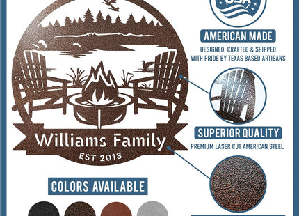 RealSteel Personalized Lake Campfire Monogram Metal Sign – Custom Family Name Wall Art for Lake House, Campground, Fire Pit & Deer Lease – Rustic Outdoor & Indoor Décor – Unique Gift – Made in USA