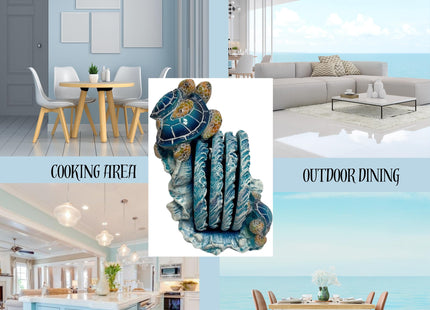 BestgiftEver Nautical Coaster Set with Turtle and Ocean Wave Design