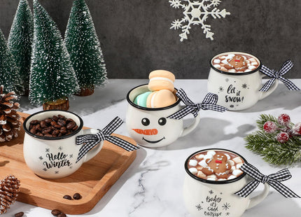 Patelai 4 Pcs Espresso Mugs Coffee Bar White, Snowman Style