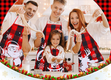 Kigeli 8 Pieces Christmas Apron Buffalo Plaid Adjustable for Women,Plaid