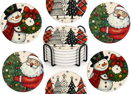 Bribay Christmas Coasters for Drinks Set of 6, Ceramic Stone Snowman