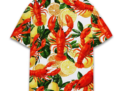 HPQ Lobster & Lemon Hawaiian Shirt for Men, Lobster Button Down Shirt, Summer Crawfish Short Sleeve Shirt Seafood Lover Gift