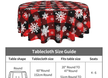 Christmas Round Tablecloth 60 Inch Red Buffalo Plaid Tablecloth Snowflake