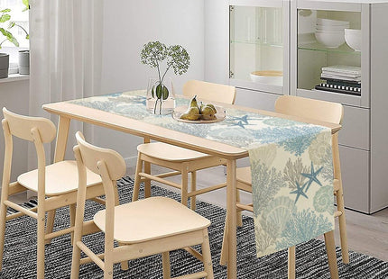 Blue Nautical Table Runners Summer Ocean Beach Coral Modern Teal Table Runner for Home Kitchen Coffee Table Dining Room Table Bedroom Party 13 x 36 Inch