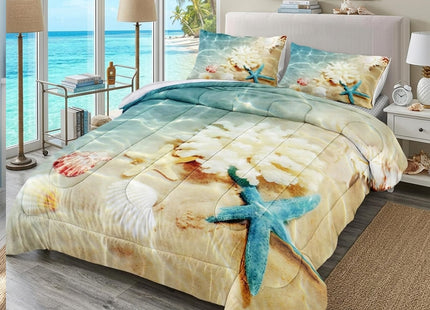 Bedbay Coastal Beach Comforter Set Queen Bedding Beach Theme Comforter Coastal Bedding Set Ocean Quilt Comforter Set Beach Decor Soft Microfiber Lightweigh Summer Quilt (Coastal,Queen)