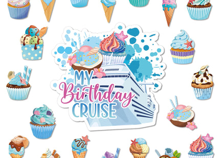 JAPBOR Cruise Door Decorations Magnetic - 21PCS My Birthday Cruise Magnets, Cupcake Nautical Beach Theme Car Ship Fridge Magnetic Sticker, Seashell Ice Cream Refrigerator Magnet Decal for Home Decor