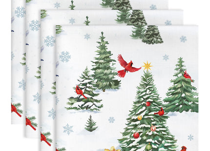 Arquiel Winter Cardinal Pine Tree Cloth Napkins Set of 4, 100% Cotton
