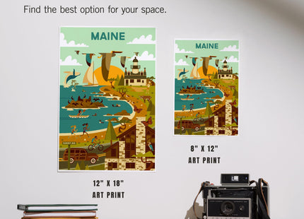 Lantern Press Maine Wildlife, Lighthouse and Coastal Life Illustration, 12x18 Inch Art Print, Home Decor⁠