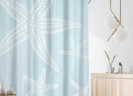 Beachy Shower Curtain Blue Coastal Beach Starfish Nautical 60Wx72L Inch