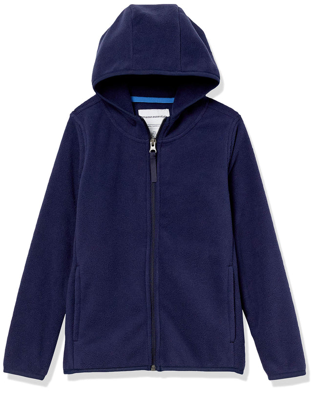 Amazon Essentials Boys' Polar Fleece Full-Zip Hooded Long Sleeve Insulated Coat Jacket, Night Navy, Large
