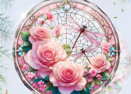 Stained Glass Flower Dragonfly Ornament, Flower Dragonfly Christmas Decoration for Tree, Holiday Presents and Xmas Gift