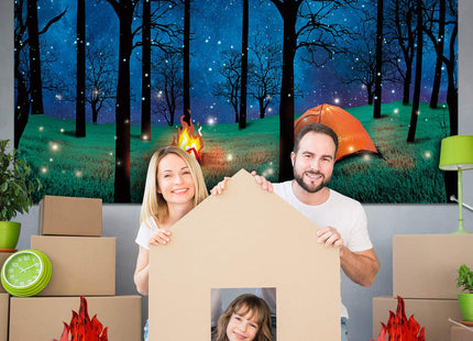 Forest Camping Backdrop & 2 Sets 3D Cardboard Campfire Decor