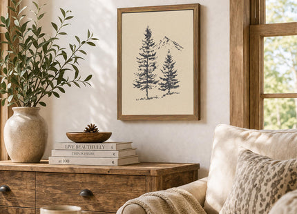 Pine Tree Wall Art Minimalist Mountain Nature Canvas Print Cabin Wall Decor