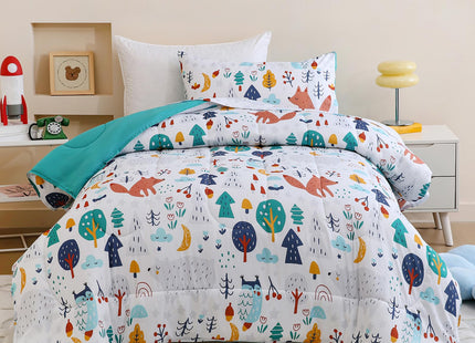 Homilay Toddler Size Cute Fox Comforter Set for Kids, Toddler, Boys&Girls, 4 Pieces Bed-in-a-Bag Bedding Set, All Season Ultra Soft Oeko TEX Sheets Set with Comforter, (Forest)