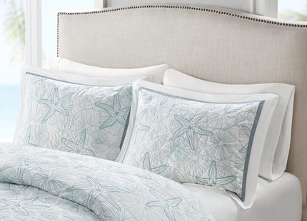 Harbor House 100% Cotton Duvet Cover, Embroidered Coastal Seashells, Starfish Duvet Cover Set – Light Weight Bed Comforter Covers, Maya Bay White Blue Full/Queen (90"x90") 3 Piece