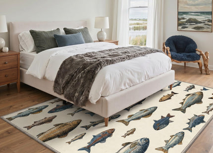 Bavni 2x5 Fishing Runner Rug, Washable Vintage Cabin Fish Runner