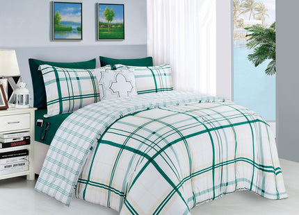 Elegant Comfort Silky Soft 8-Piece Plaid Lodge Bed-in-a-Bag Comforter Set, Includes 4pc Smart Sheet Set, Comforter, Decorative Pillow, Matching Pillowcases and Shams - Twin/Twin XL, Emerald Green