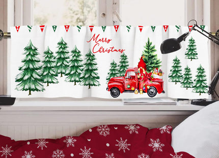 Nextchange Christmas Red Truck Window Valances Pine Tree Snowy Valance Kitchen Curtains with Rod Pocket Merry Christmas Window Treatments Short Curtain Panels Decor 54" X 18"