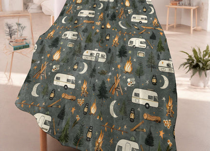 Camper Adventure Pattern Throw Blanket for Boys Girls Kids Adults, Cozy Campfire Theme Flannel Blankets Gifts for Camping, Bedroom, Couch, Room Home Decor, 50"x60"