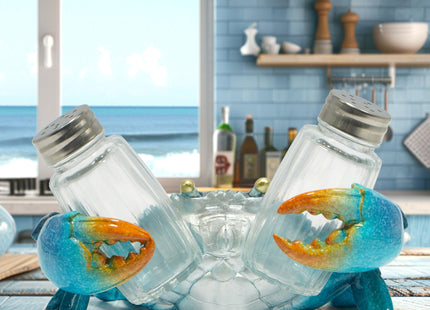 Hodao Sea Crab Salt and Pepper Shaker Set with Holder, Beach Kitchen Decor