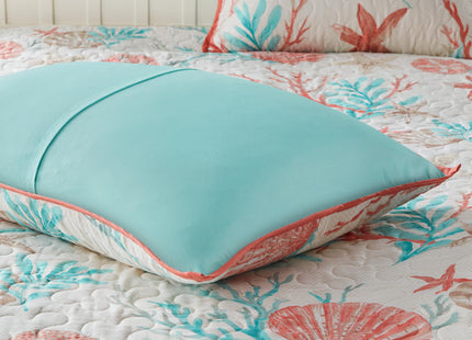 Madison Park Cotton Coastal Starfish Coral King Quilt Set, 6pc