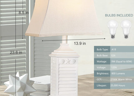 Hamucd Table Lamps for Living Room Set of 2, Coastal White Bedside Lamps for Bedroom with USB A+C Outlet Modern Resin 3-Color Temperature Nightstand Lamp for End Table (Bulbs Included)