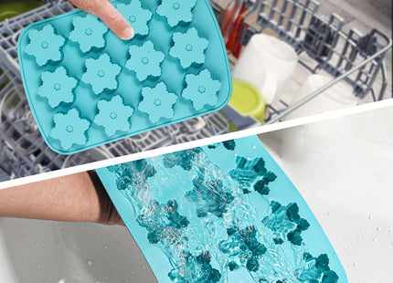 Kamehame Snowflake Ice Cube Mold, 2 Pcs Christmas Snowflake Silicone Mold, 12 Grids Snow Ice Cube Trays, Chocolate Dessert Baking Molds, Blue
