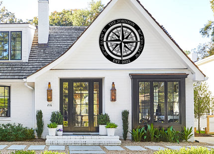 Compass Metal Sign, Nautical Compass GPS Coordinates Sign with Last Name Date, Nautical Wall Decor, Metal Compass Decor, Outdoor Large Metal Signs, Personalized Wedding Gift, Housewarming Gift