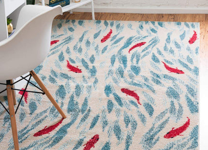 Unique Loom Positano Collection Coastal Modern Bright Colors Fish Beige Area Rug (7' x 10')
