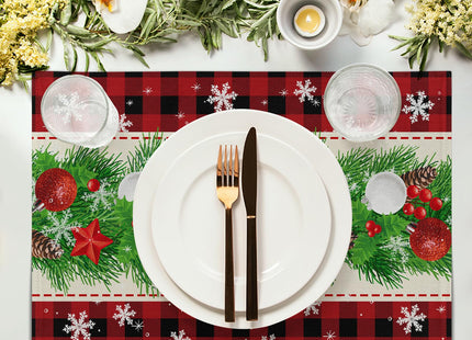 Christmas Placemats Set of 4 - Xmas Bells Place Mat 12x18 Inch Buffalo Plaid Pinecone Table Mat for Party Kitchen Dining Home Holiday Party Decor