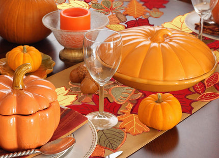 Fall Placemats Set of 6 Thanksgiving Embroidered Maple Table Mat, 11x17 in