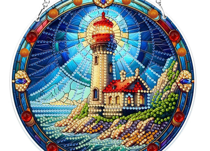 MOGTAA Hanging Diamond Art Painting Pendant Kits, 5D Lighthouse Diamond Art Kits for Adults, DIY Landscape Diamond Painting Kits Special Crystal Gem Art for Home Decor